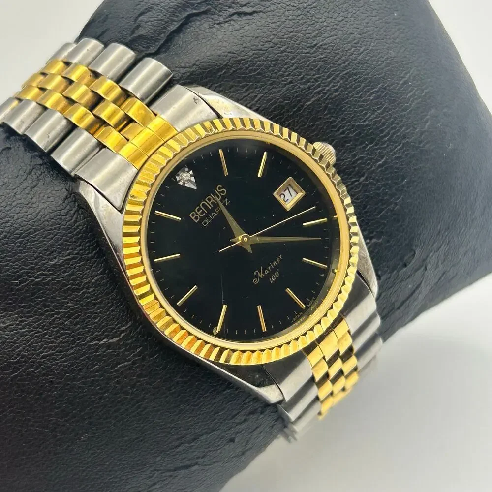 Vintage Benrus Diamond Quartz Mariner Watch Working New Battery